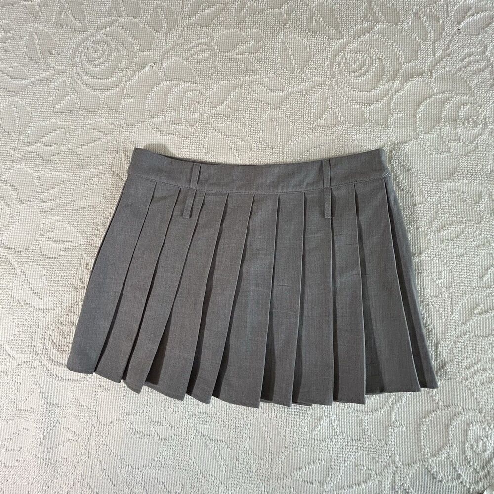 Brit The Label Charcoal Gray Pleated Mini Skirt Size L Preppy Schoolgirl NWT $58